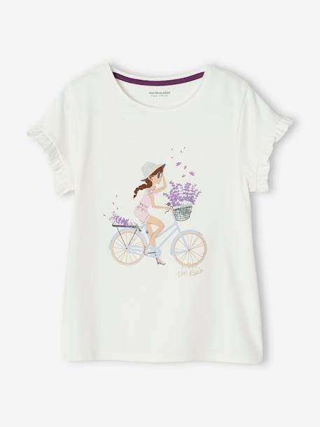 T-shirt com bicicleta, para menina BRANCO MEDIO LISO COM MOTIVO+cru+rosado+rosa-pálido+verde-água 