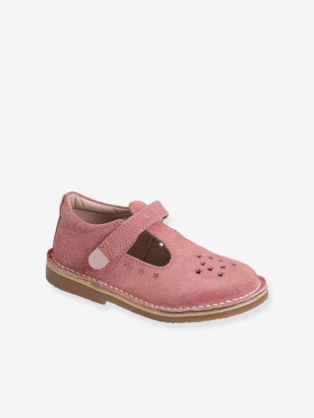 Sapatos em pele, para menina, coleção autonomia cru+dourado+ROSA MEDIO LISO COM MOTIVO 