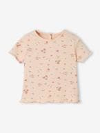 T-shirt às flores, em malha canelada, para bebé ROSA CLARO ESTAMPADO 