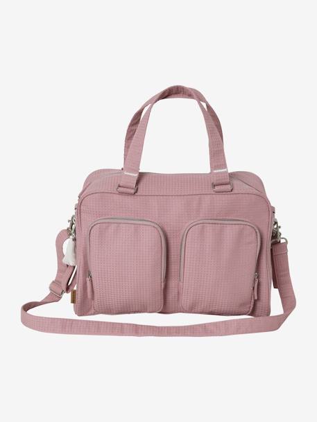 Saco muda-fraldas com vários bolsos, em algodão aos favos, Family ROSA CLARO LISO 