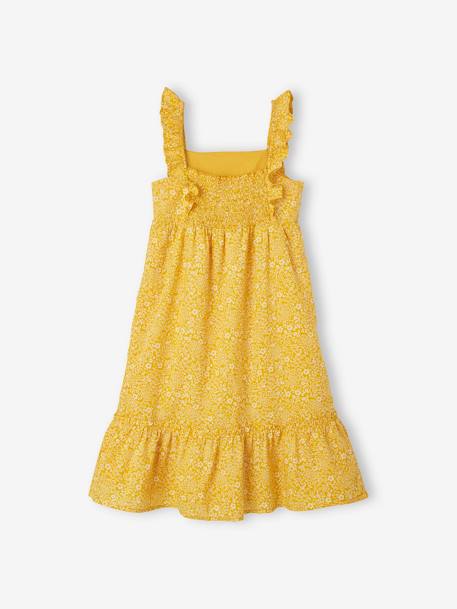 Vestido comprido com folho nas alças, para menina AMARELO ESCURO ESTAMPADO+BRANCO CLARO ESTAMPADO+BRANCO MEDIO ESTAMPADO 