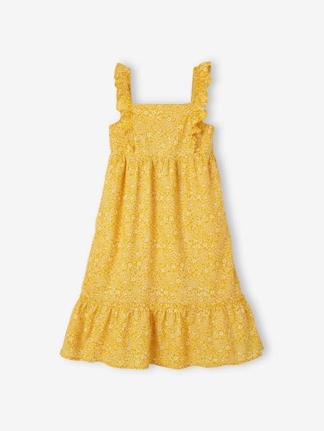 Vestido comprido com folho nas alças, para menina AMARELO ESCURO ESTAMPADO+BRANCO CLARO ESTAMPADO+BRANCO MEDIO ESTAMPADO 