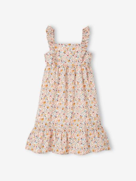 Vestido comprido com folho nas alças, para menina AMARELO ESCURO ESTAMPADO+BRANCO CLARO ESTAMPADO+BRANCO MEDIO ESTAMPADO 