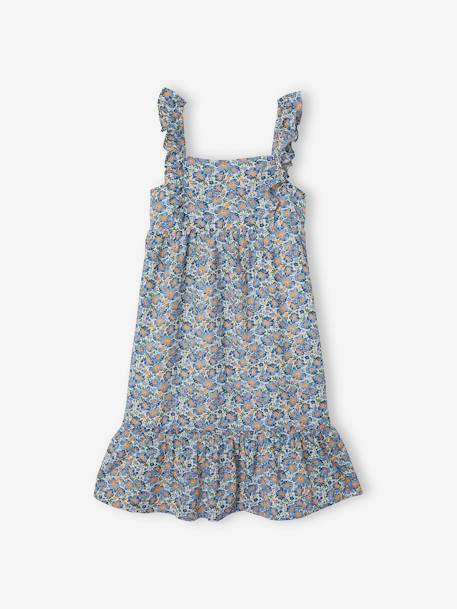 Vestido comprido com folho nas alças, para menina AMARELO ESCURO ESTAMPADO+BRANCO CLARO ESTAMPADO+BRANCO MEDIO ESTAMPADO 