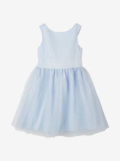 -Vestido de cerimónia em cetim e tule, para menina