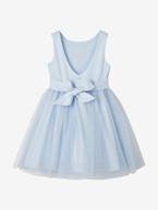 Vestido de cerimónia em cetim e tule, para menina AZUL CLARO LISO+Bege-rosado+Branco 