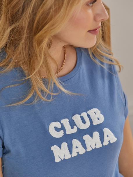 T-shirt com mensagem, personalizável, em algodão bio, especial gravidez e amamentação AZUL MEDIO LISO COM MOTIVO+CINZENTO ESCURO LISO COM MOTIV 