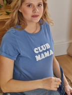 T-shirt com mensagem, personalizável, em algodão bio, especial gravidez e amamentação AZUL MEDIO LISO COM MOTIVO+CINZENTO ESCURO LISO COM MOTIV 