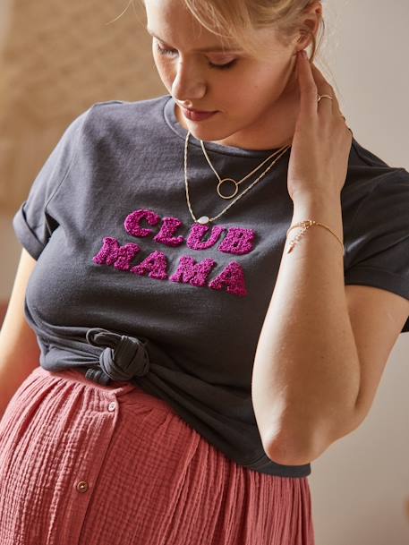 T-shirt com mensagem, personalizável, em algodão bio, especial gravidez e amamentação CINZENTO ESCURO LISO COM MOTIV 