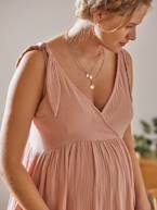 Vestido curto em gaze de algodão, especial gravidez e amamentação ROSA CLARO LISO 