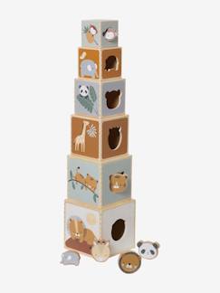 Brinquedos-Primeira idade-Primeiras manipulações-Torre de cubos com formas para encaixar, em madeira FSC®