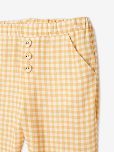 Calças curtas fluidas e estampadas, para menina AMARELO CLARO QUADRADOS 