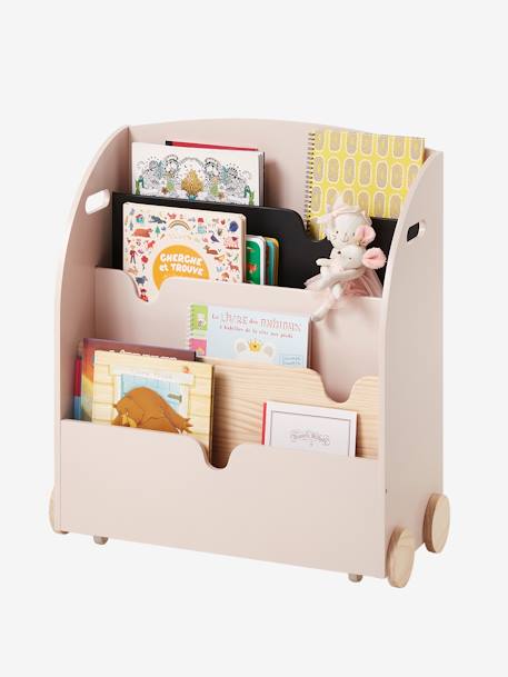 Estante para livros com rodas Montessori, linha School BRANCO CLARO BICOLOR/MULTICOLO+ROSA MEDIO LISO+VERDE ESCURO LISO 