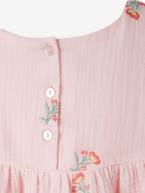 Vestido bordado, em gaze de algodão, para menina ROSA CLARO ESTAMPADO 