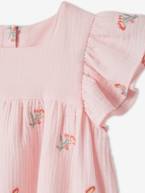 Vestido bordado, em gaze de algodão, para menina ROSA CLARO ESTAMPADO 