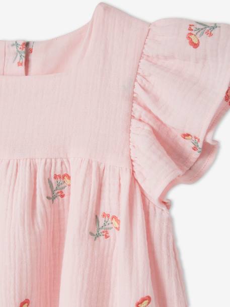 Vestido bordado, em gaze de algodão, para menina ROSA CLARO ESTAMPADO 