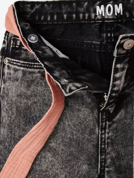 Jeans 'Mom fit' e cinto em gaze de algodão, para menina AZUL MEDIO LISO+PRETO MEDIO LISO 