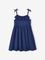 Lote de 2 vestidos de alças, 1 estampado + 1 liso, para menina AZUL MEDIO BICOLOR/MULTICOLOR+fúchsia 