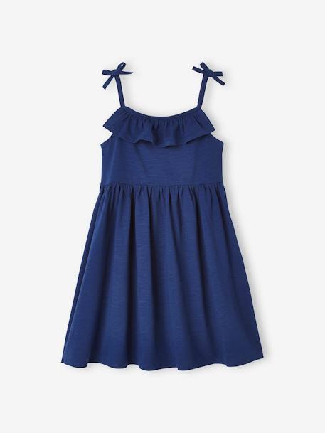 Lote de 2 vestidos de alças, 1 estampado + 1 liso, para menina AZUL MEDIO BICOLOR/MULTICOLOR+fúchsia 