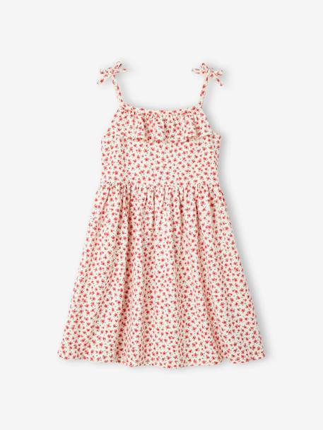 Lote de 2 vestidos de alças, 1 estampado + 1 liso, para menina AZUL MEDIO BICOLOR/MULTICOLOR+fúchsia 