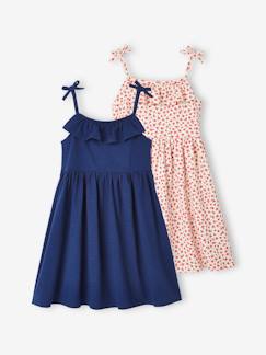 Menina 2-14 anos-Lote de 2 vestidos de alças, 1 estampado + 1 liso, para menina