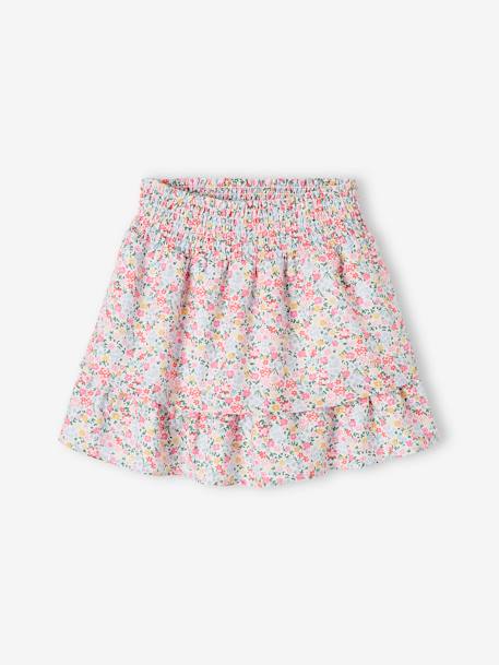 Saia-calção com folhos, para meninas BRANCO CLARO ESTAMPADO 