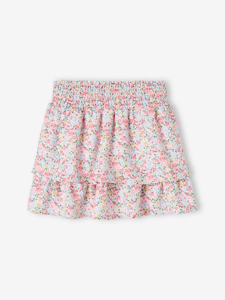 Saia-calção com folhos, para meninas BRANCO CLARO ESTAMPADO 