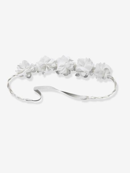 Fita para o cabelo entrançada com flores, em tule Branco 