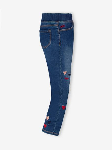 Treggings bordadas em moletão efeito ganga, para menina AZUL MEDIO LISO COM MOTIVO+double stone+ganga cinzenta 