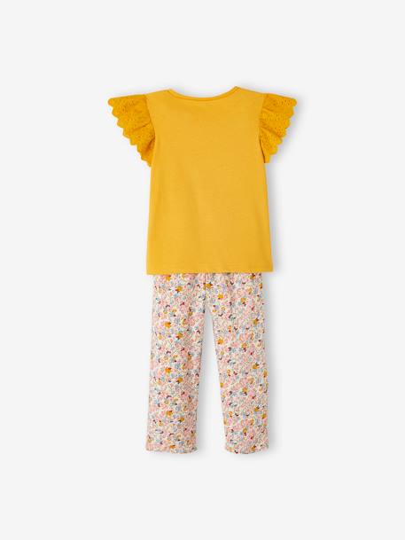 Conjunto t-shirt e calças fluidas e estampadas, para menina AMARELO MEDIO LISO 