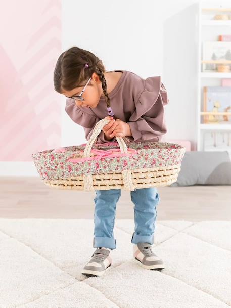 Alcofa entrançada, com roupa de cama, da COROLLE ROSA MEDIO LISO COM MOTIVO 