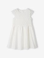 Vestido de cerimónia efeito 2 em 1 com sobreposição em macramé, para menina BRANCO CLARO LISO+rosa-nude 