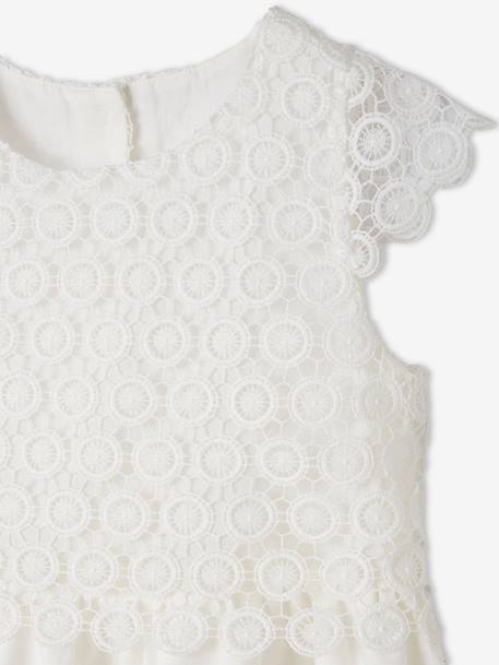 Vestido de cerimónia efeito 2 em 1 com sobreposição em macramé, para menina BRANCO CLARO LISO+rosa-nude 