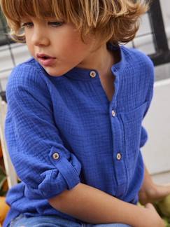 Personalizáveis-Menino 2-14 anos-Camisa em gaze de algodão, mangas para dobrar, para menino