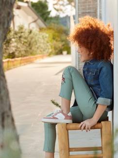 Menina 2-14 anos-Treggings morfológicas bordadas, para menina, medida das ancas Estreita