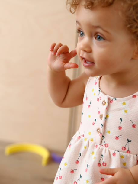 Vestido de cavas, para bebé cru+fúchsia+ROSA CLARO ESTAMPADO 