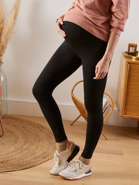 Lote de 2 leggings em malha stretch, para grávida PRETO ESCURO LISO 