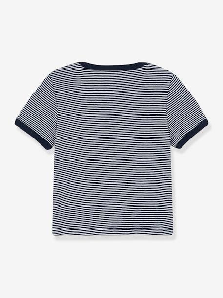 T-shirt às riscas finas, de mangas curtas, para bebé, em algodão bio, Petit Bateau AZUL MEDIO AS RISCAS 