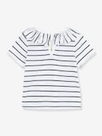 Blusa às riscas, de mangas curtas, em jersey, para bebé, Petit Bateau BRANCO MEDIO AS RISCAS 