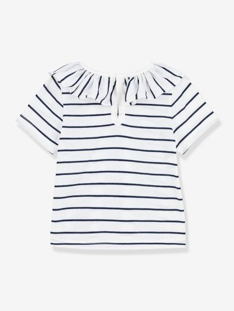 Blusa às riscas, de mangas curtas, em jersey, para bebé, Petit Bateau BRANCO MEDIO AS RISCAS 