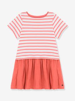 Menina 2-14 anos-Vestidos-Vestido de mangas curtas, em jersey e gaze de algodão bio, Petit Bateau