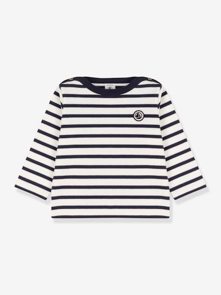 Camisola estilo marinheiro, para bebé, de mangas compridas, em algodão bio, Petit Bateau BRANCO MEDIO AS RISCAS 