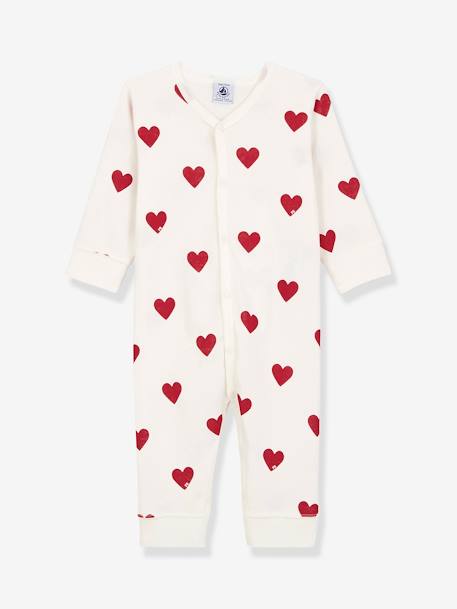 Pijama corações para bebé, em algodão biológico, da Petit Bateau BRANCO CLARO ESTAMPADO 