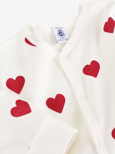 Pijama corações para bebé, em algodão biológico, da Petit Bateau BRANCO CLARO ESTAMPADO 