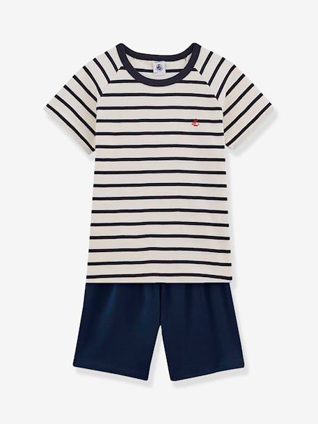 Pijama às riscas para criança, em algodão - Petit Bateau AZUL ESCURO AS RISCAS 