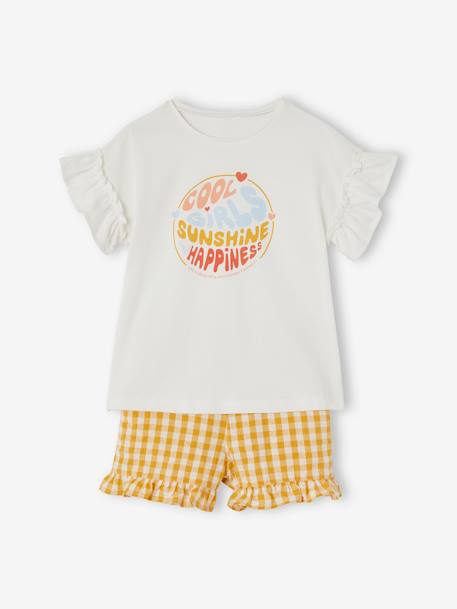 Conjunto t-shirt e calções vichy, para menina BRANCO CLARO LISO 