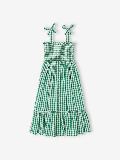 Vestido comprido aos favos, para menina VERDE MEDIO QUADRADOS 