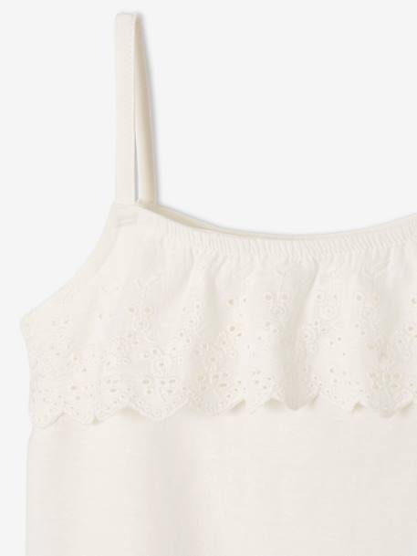 Top com folhos em bordado inglês, para menina BRANCO MEDIO LISO+rosa-velho 