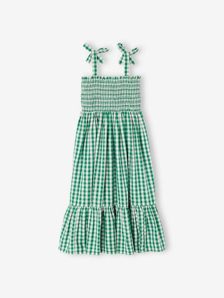 Vestido comprido aos favos, para menina VERDE MEDIO QUADRADOS 