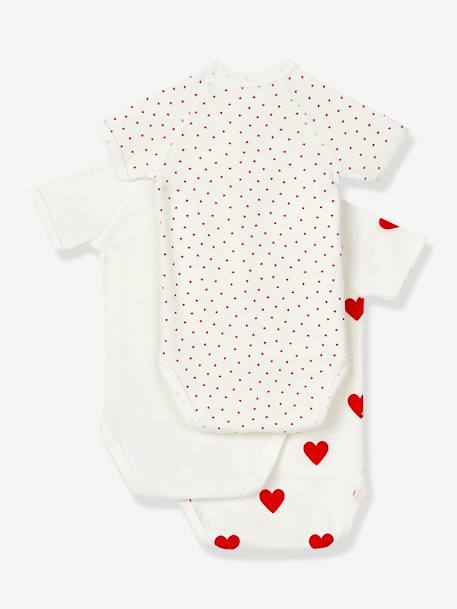 Lote de 3 bodies cruzados de mangas curtas, com corações, para recém-nascido, em algodão bio, da Petit Bateau BRANCO CLARO BICOLOR/MULTICOLO 